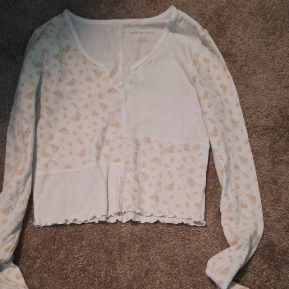 American Eagle Outfitters Cream and Tan Textured Top